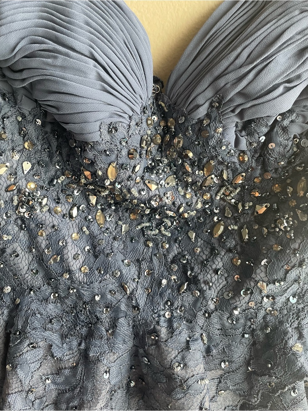 New Mandalay Beaded Strapless Blue Gray Embellished Peplum Cocktail Dress 10 - Picture 5 of 14